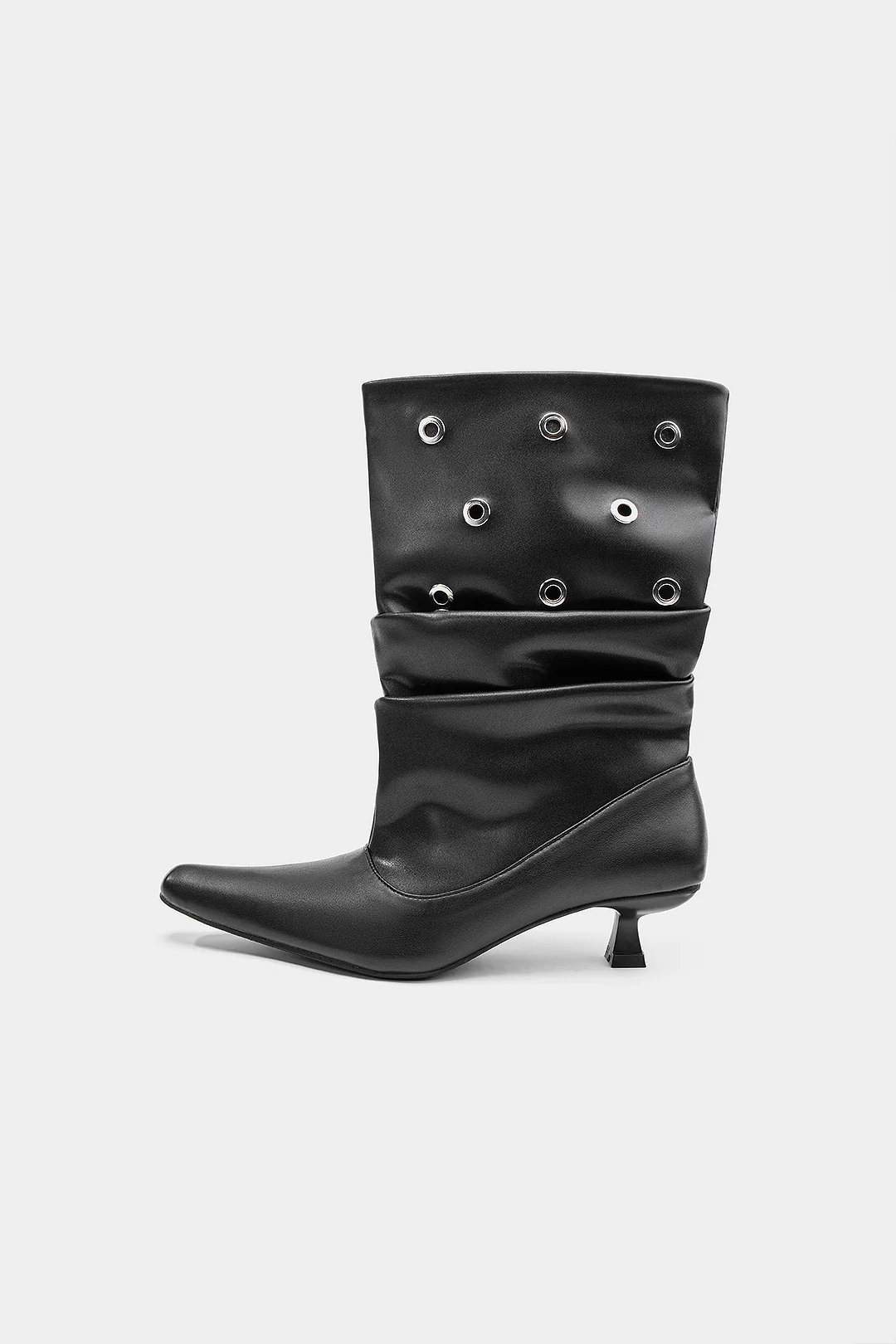 Studded Faux Leather Pointed Mid Calf Boots - Image 2