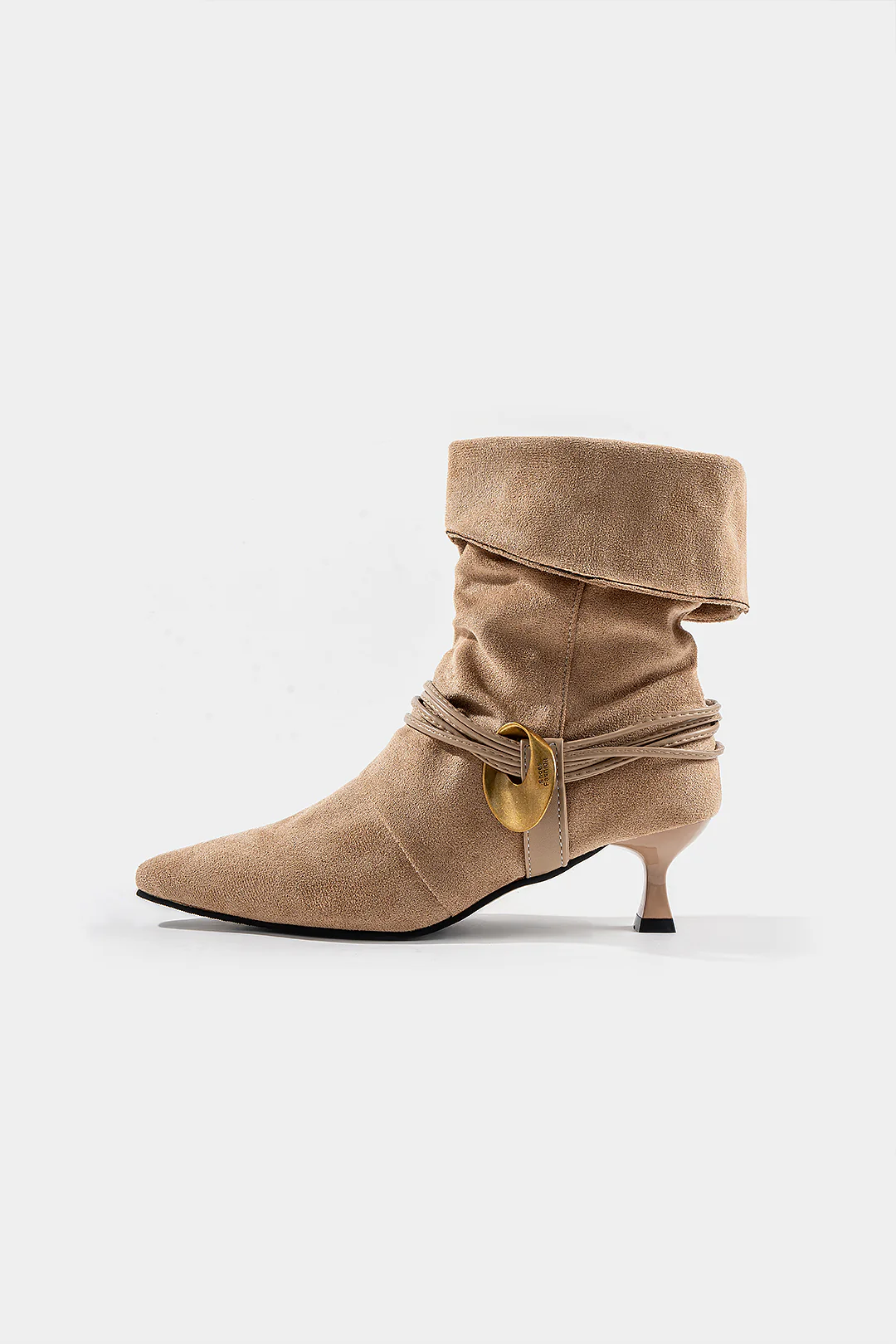 Suede Metallic Decor Pointed Ankle Boots - Image 2