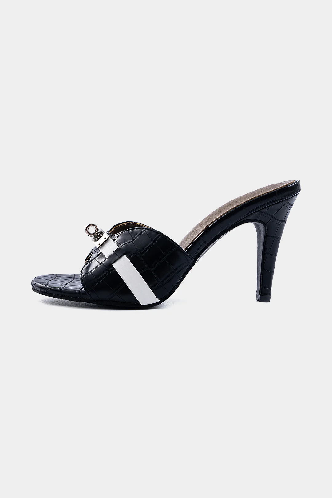 Crocodile Pattern Faux Leather Metallic Heels - Image 4