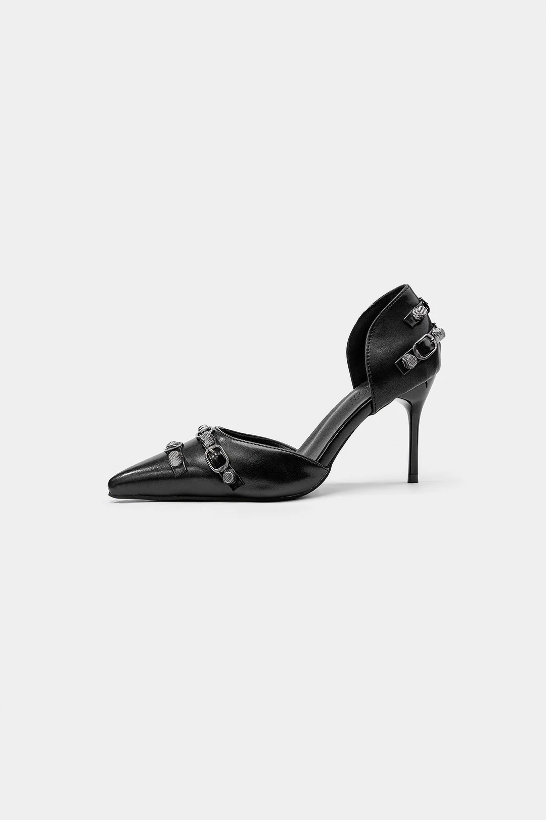 Studded Rivet Faux Leather Pointed Heels - Image 2