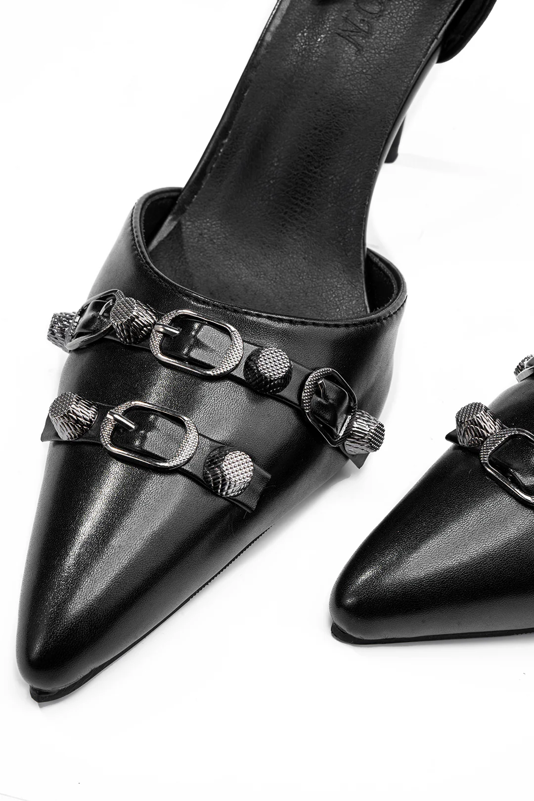 Studded Rivet Faux Leather Pointed Heels - Image 3