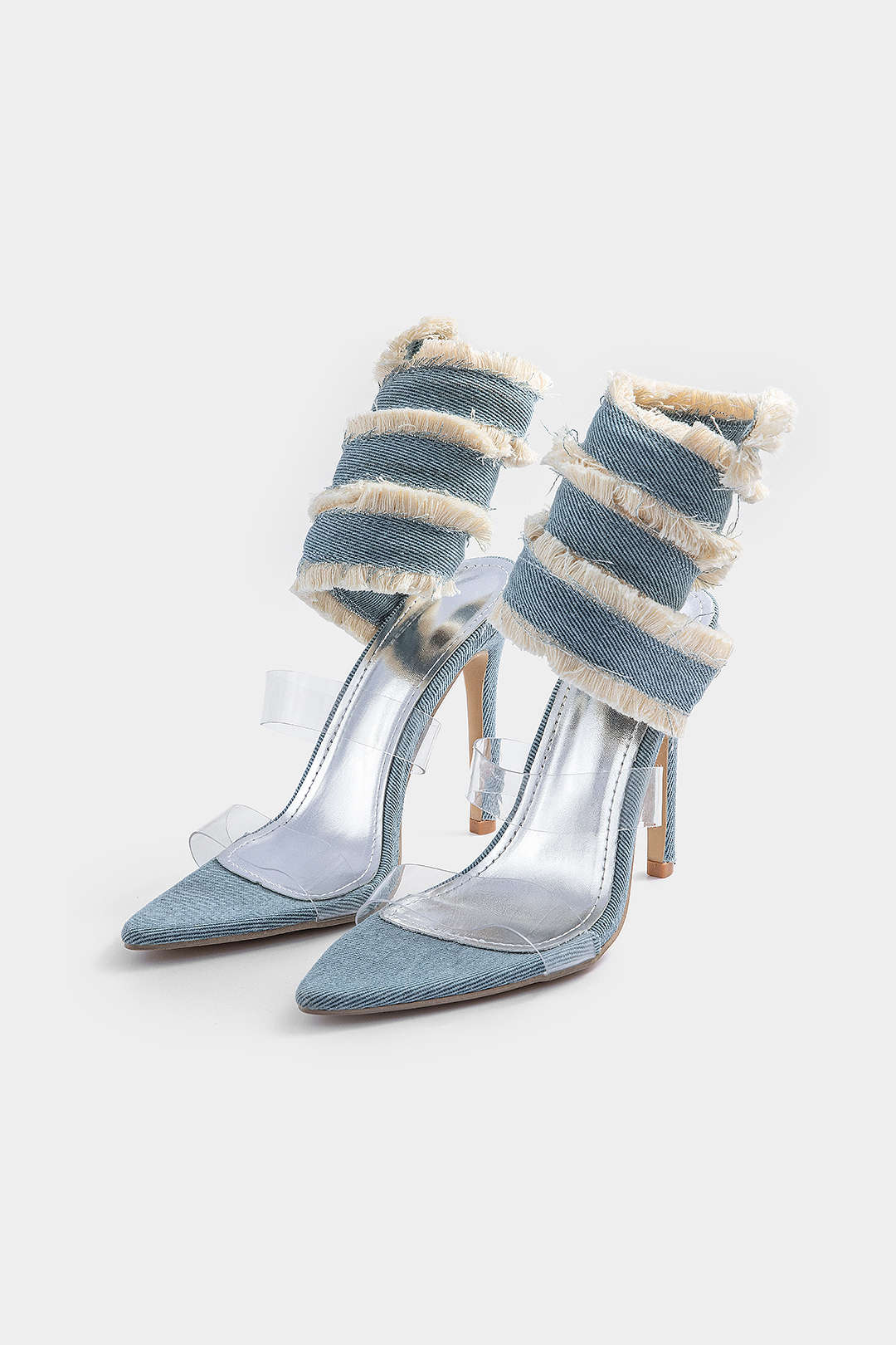 Denim Lace-up High Heel Sandals - Image 2