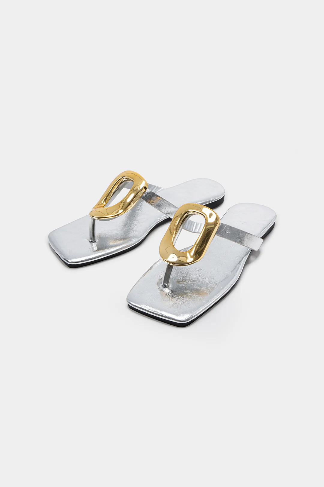 Metallic Decor Open Toe Flats - Image 7