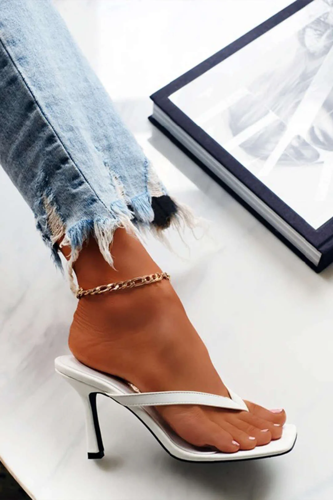 Basic Mid Heel Thong Sandals - Image 6