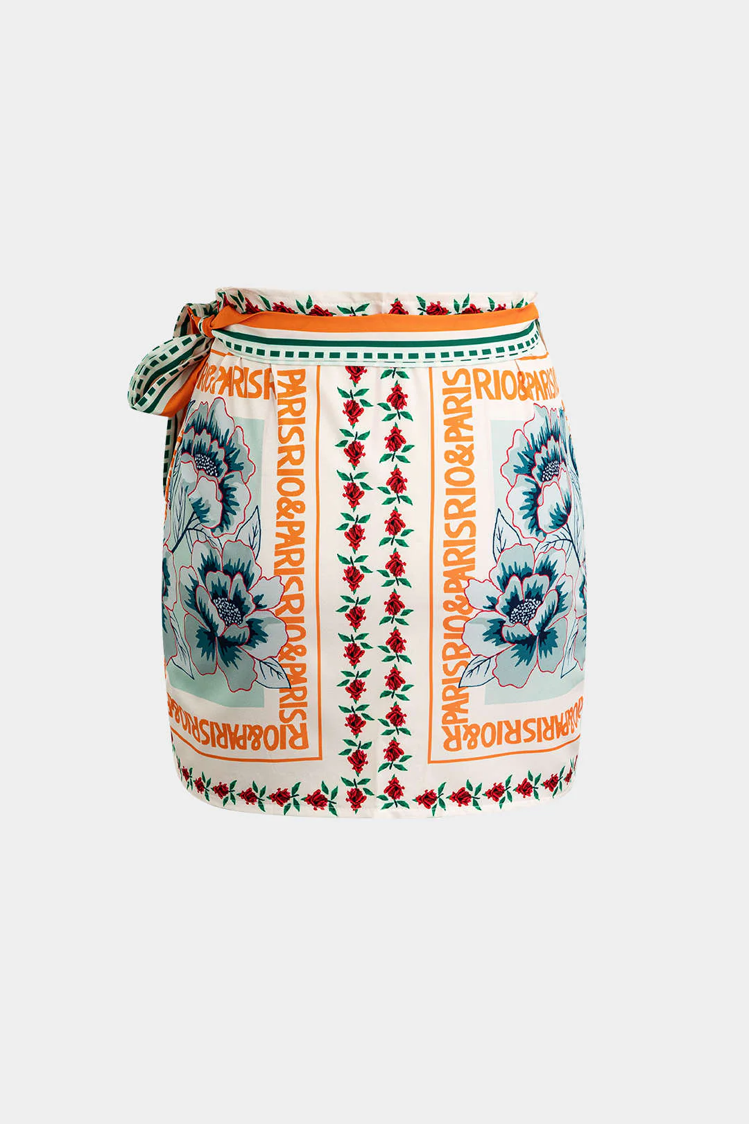 Retro Floral Print Knotted Wrap Mini Skirt - Image 2
