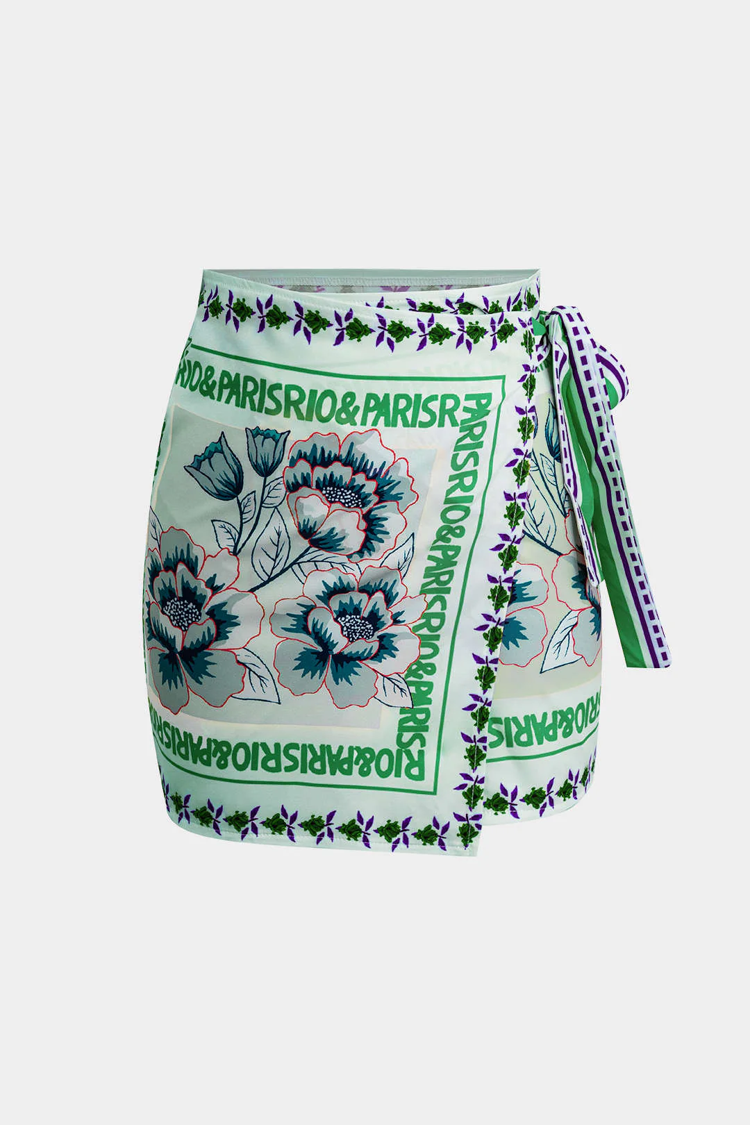 Retro Floral Print Knotted Wrap Mini Skirt - Image 4