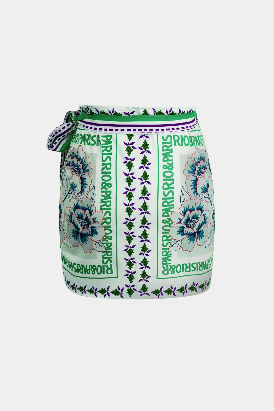 Retro Floral Print Knotted Wrap Mini Skirt - Image 5