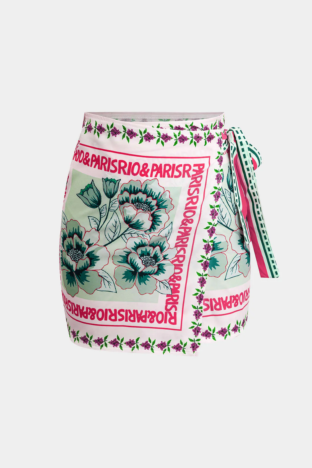 Retro Floral Print Knotted Wrap Mini Skirt - Image 6