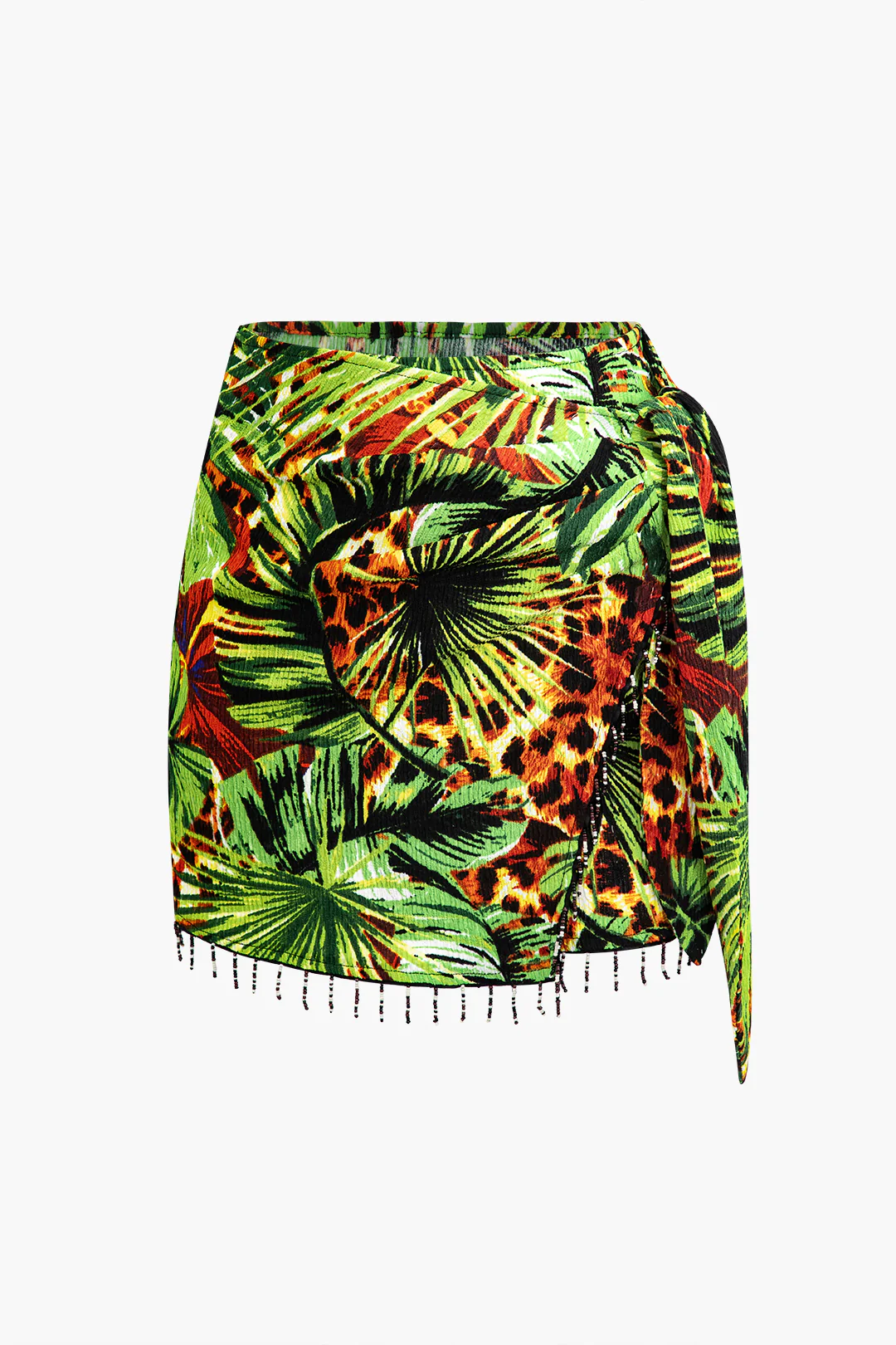 Palm Leaf Print Fringe Knot Mini Skirt - Image 2