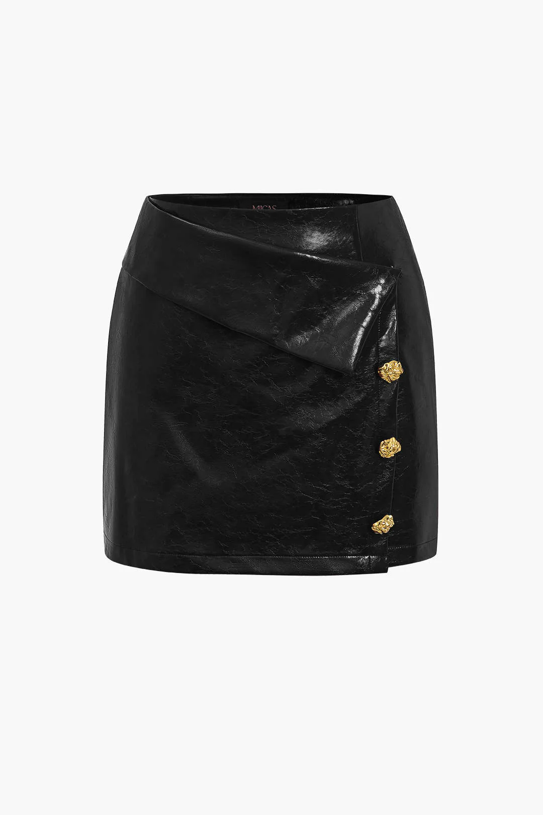 Solid Pu Button Asymmetrical Skirt - Image 5