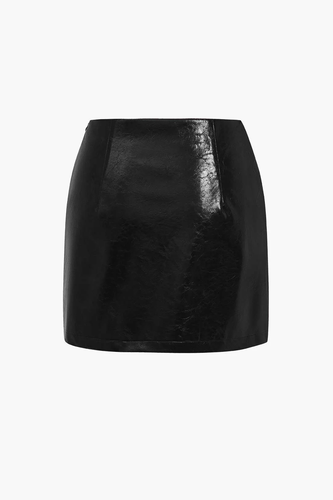 Solid Pu Button Asymmetrical Skirt - Image 6
