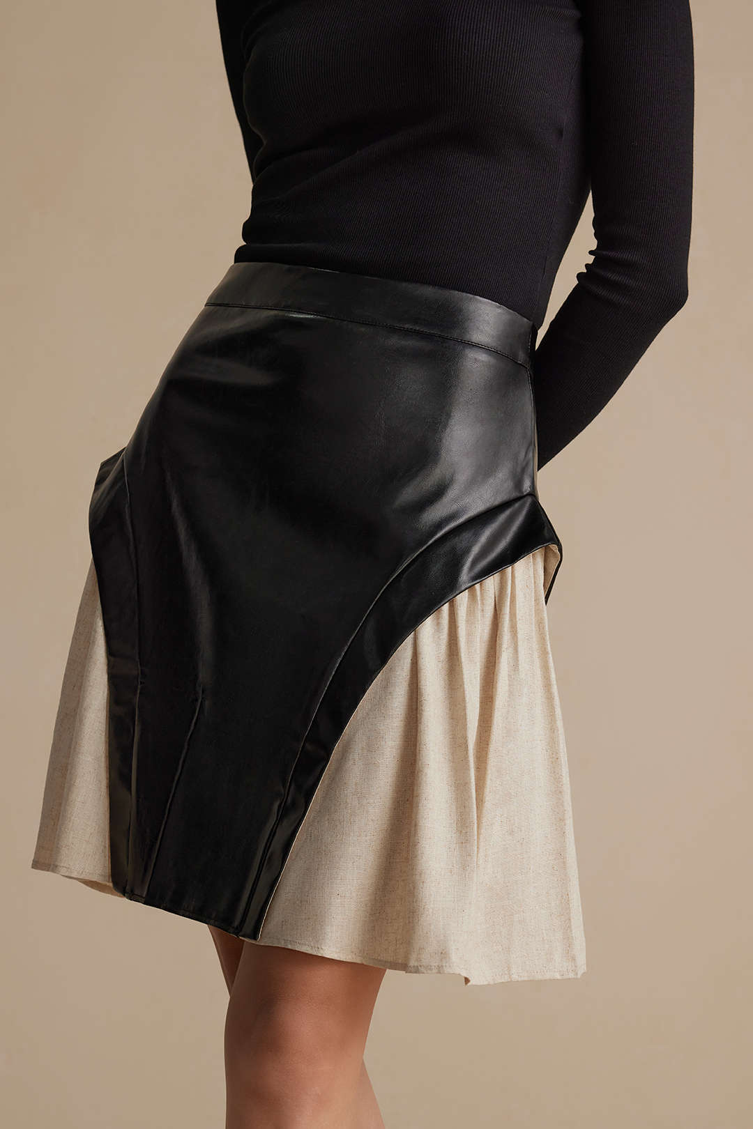 Color Block Patchwork Ruched Zipper Skirt - Image 6