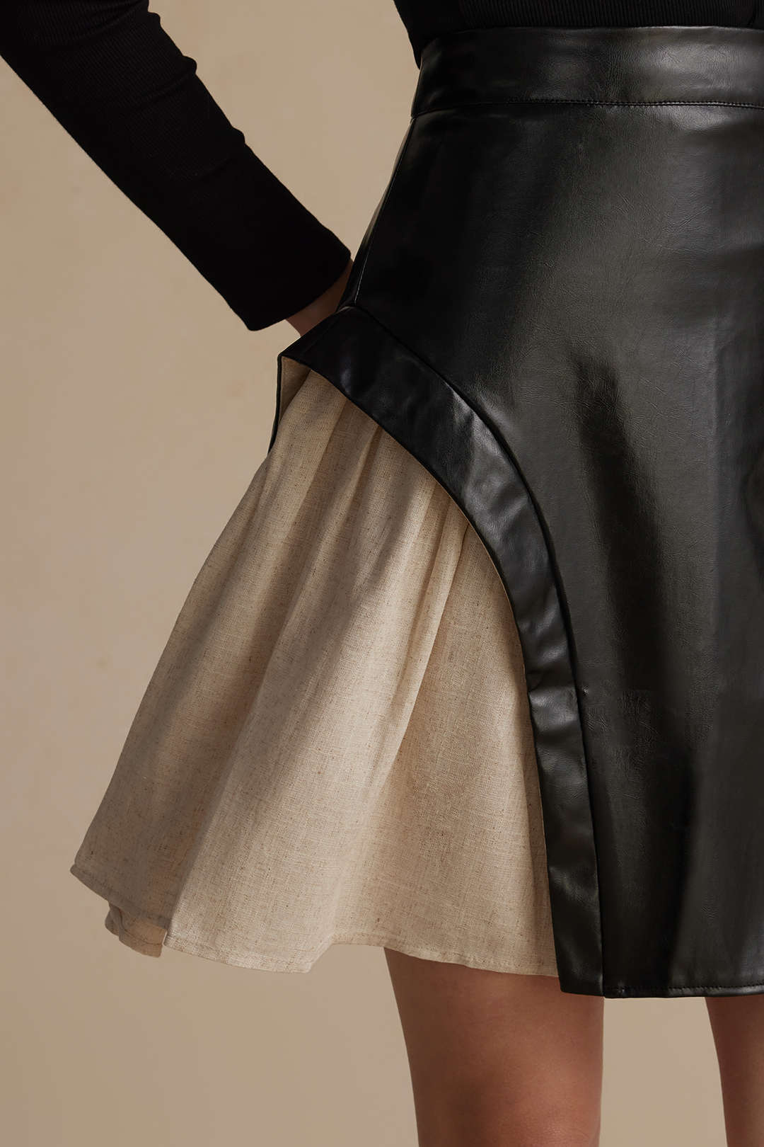 Color Block Patchwork Ruched Zipper Skirt - Image 7