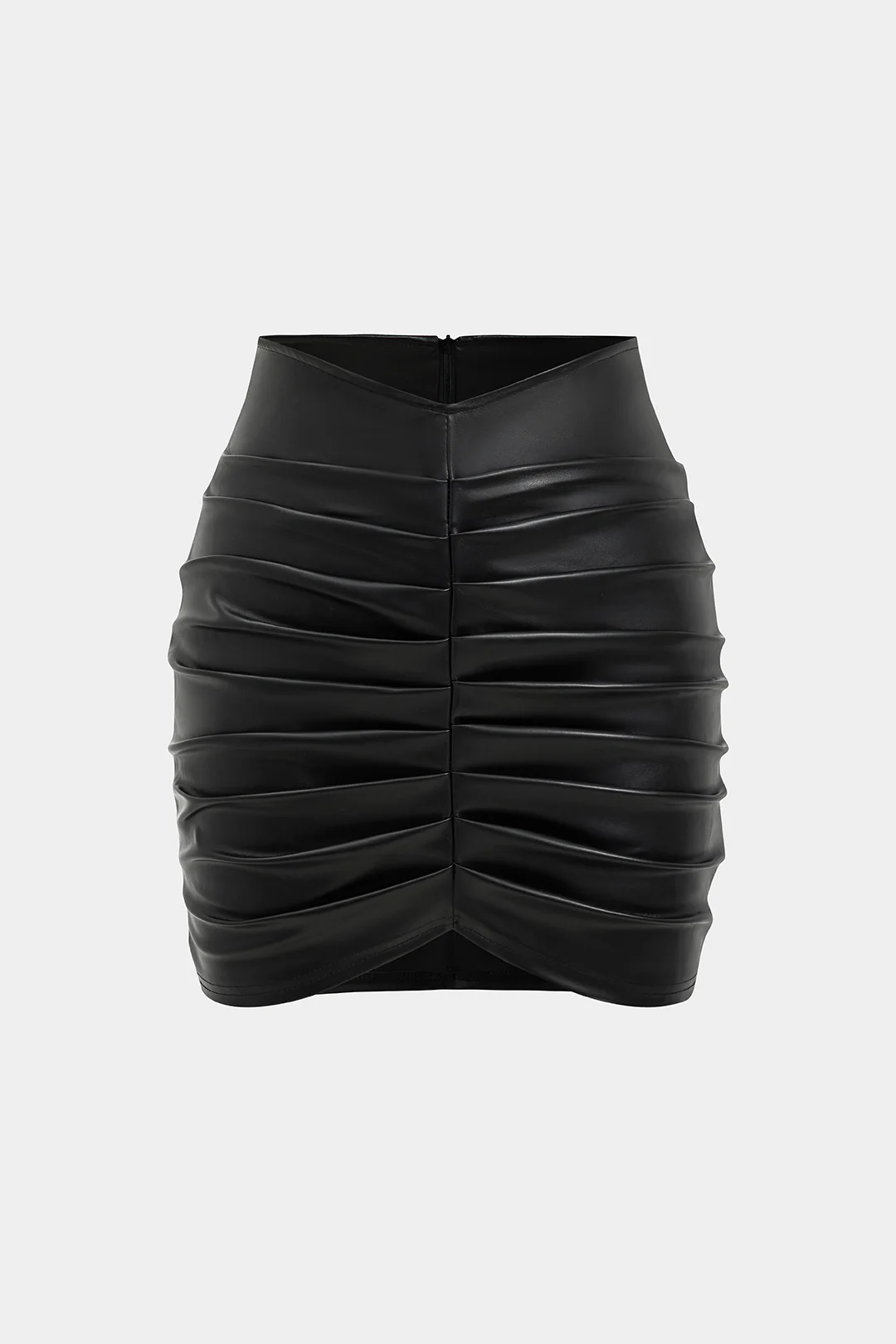Solid Faux Leather Ruched Skirt - Image 3