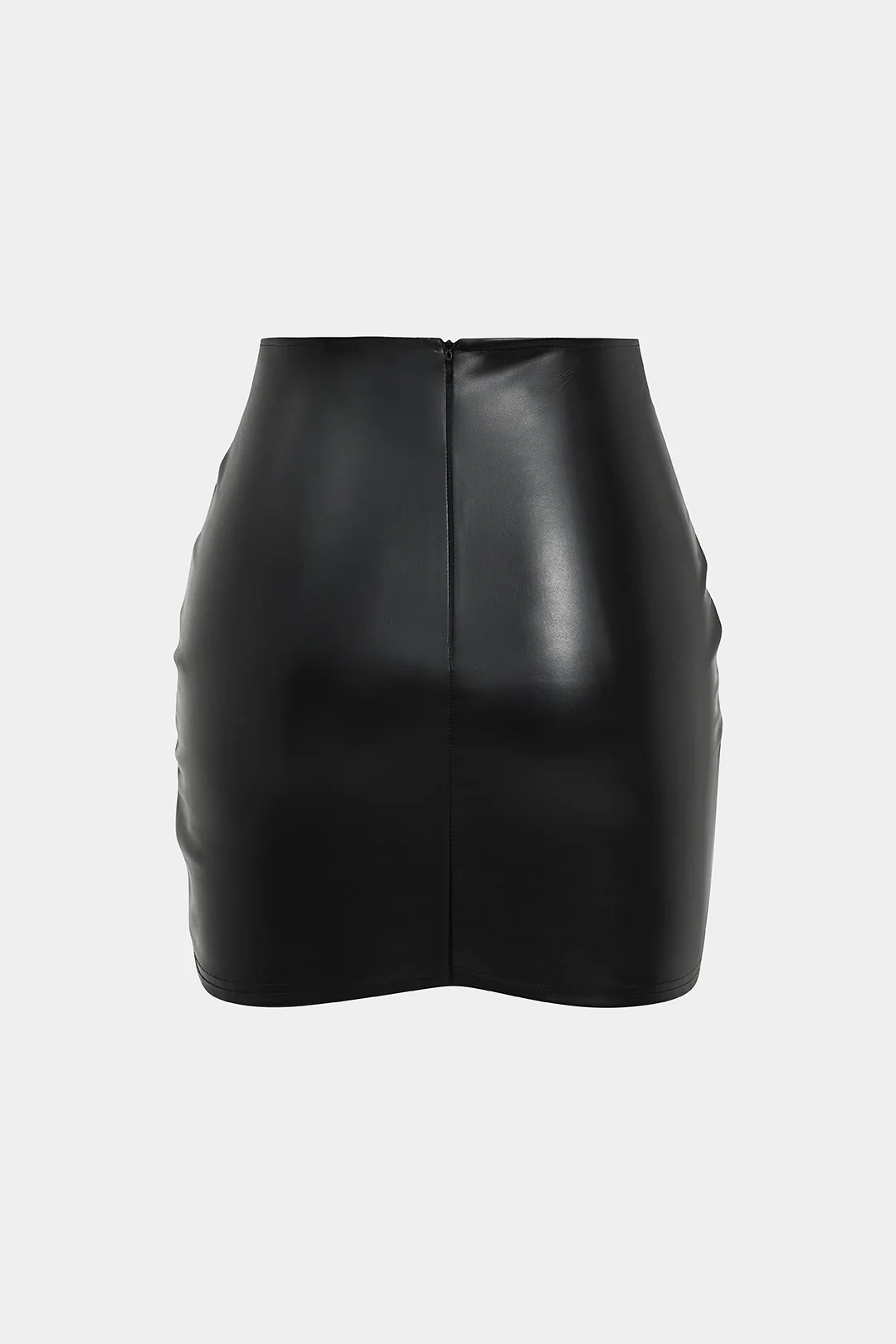 Solid Faux Leather Ruched Skirt - Image 4