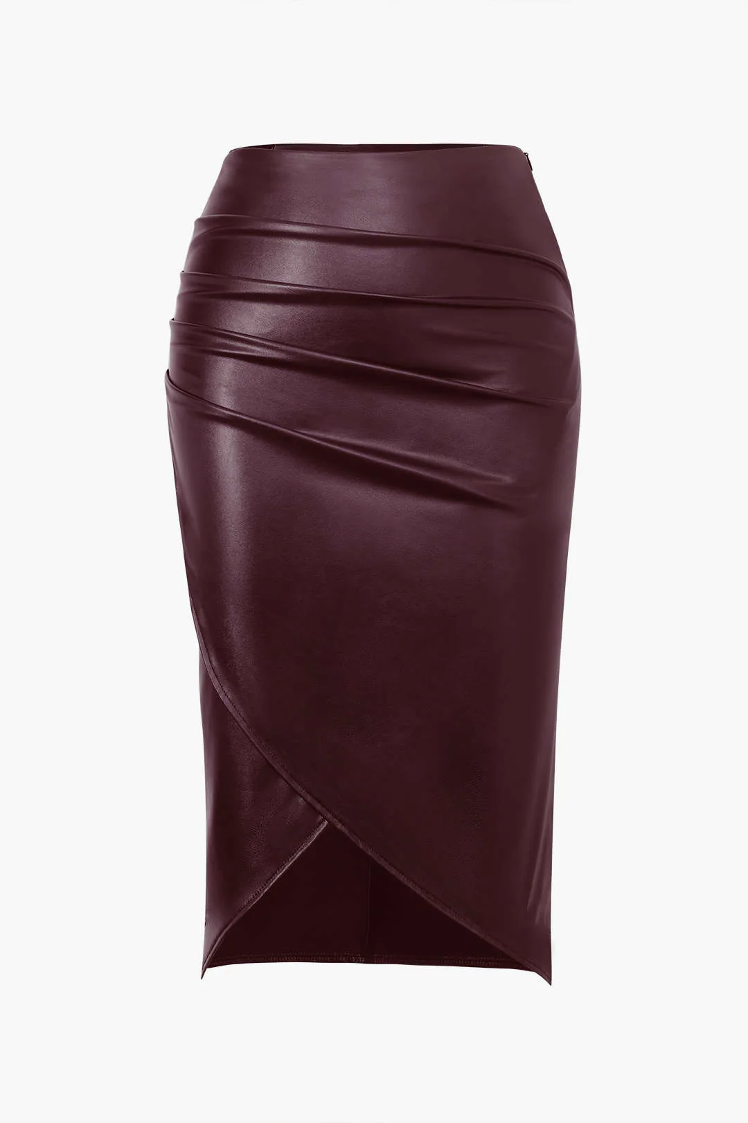 Plus Size Faux Leather Ruched Zipper Skirt - Image 3