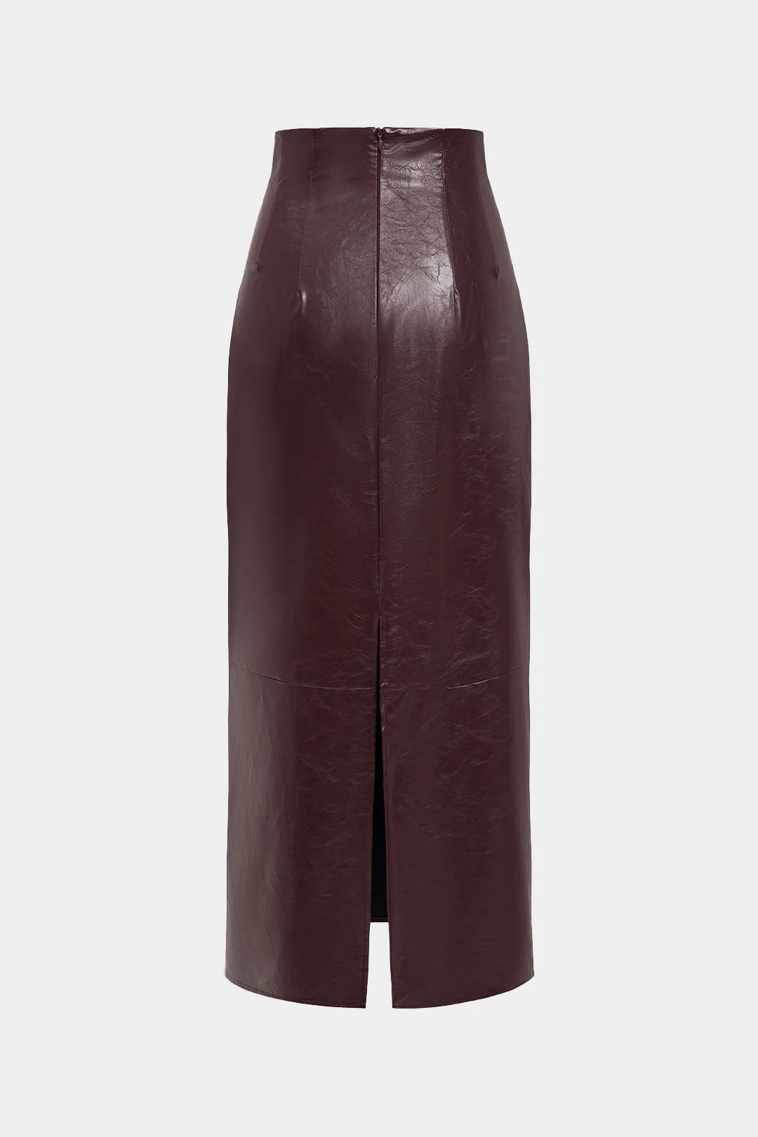 Basic Solid Faux Leather Midi Skirt - Image 2