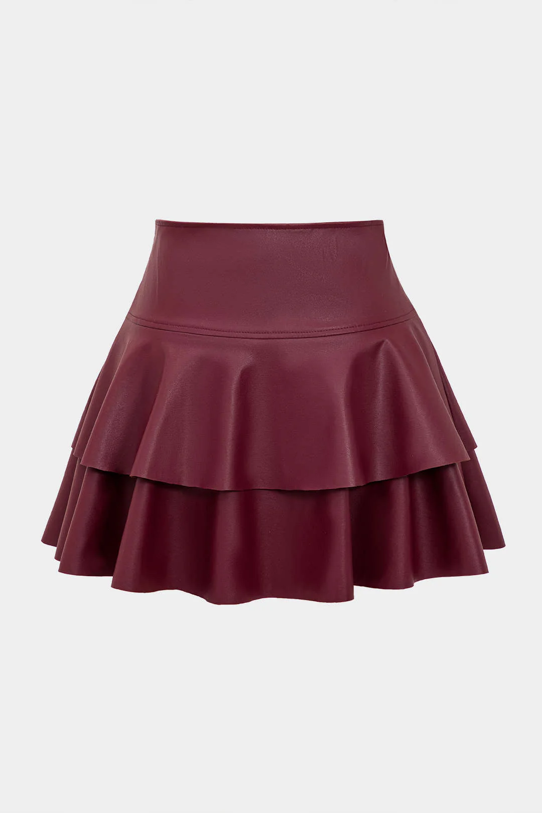 Solid Faux Leather Asymmetrical Layer Skirt - Image 2