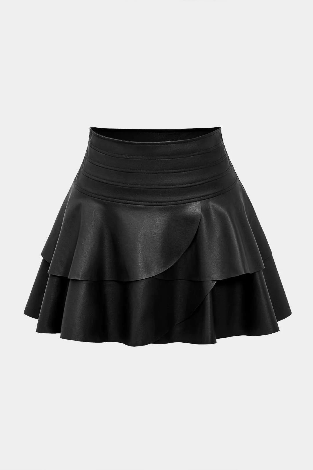 Solid Faux Leather Asymmetrical Layer Skirt - Image 5
