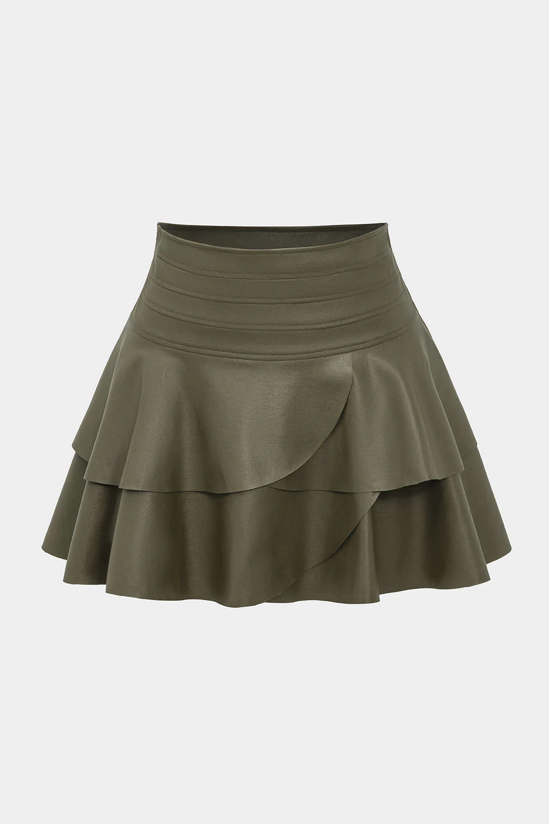 Solid Faux Leather Asymmetrical Layer Skirt - Image 6