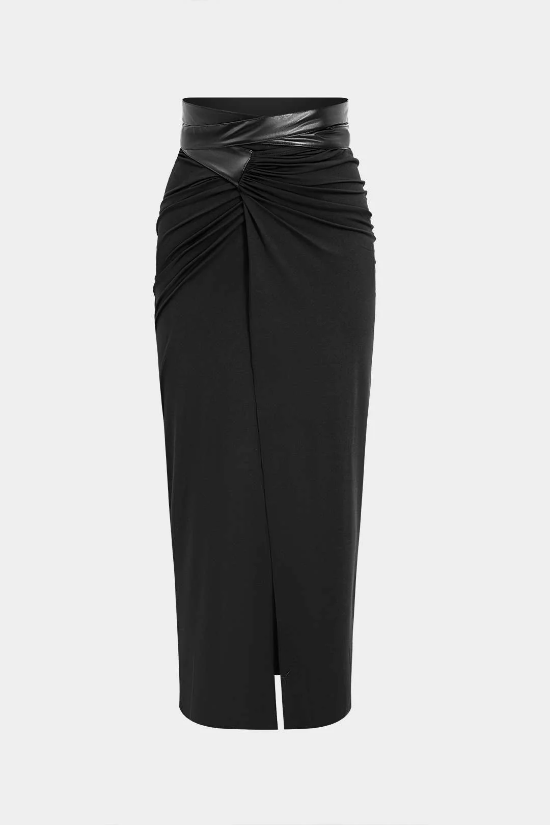Faux Leather Patchwork Ruched Skirt - Image 3