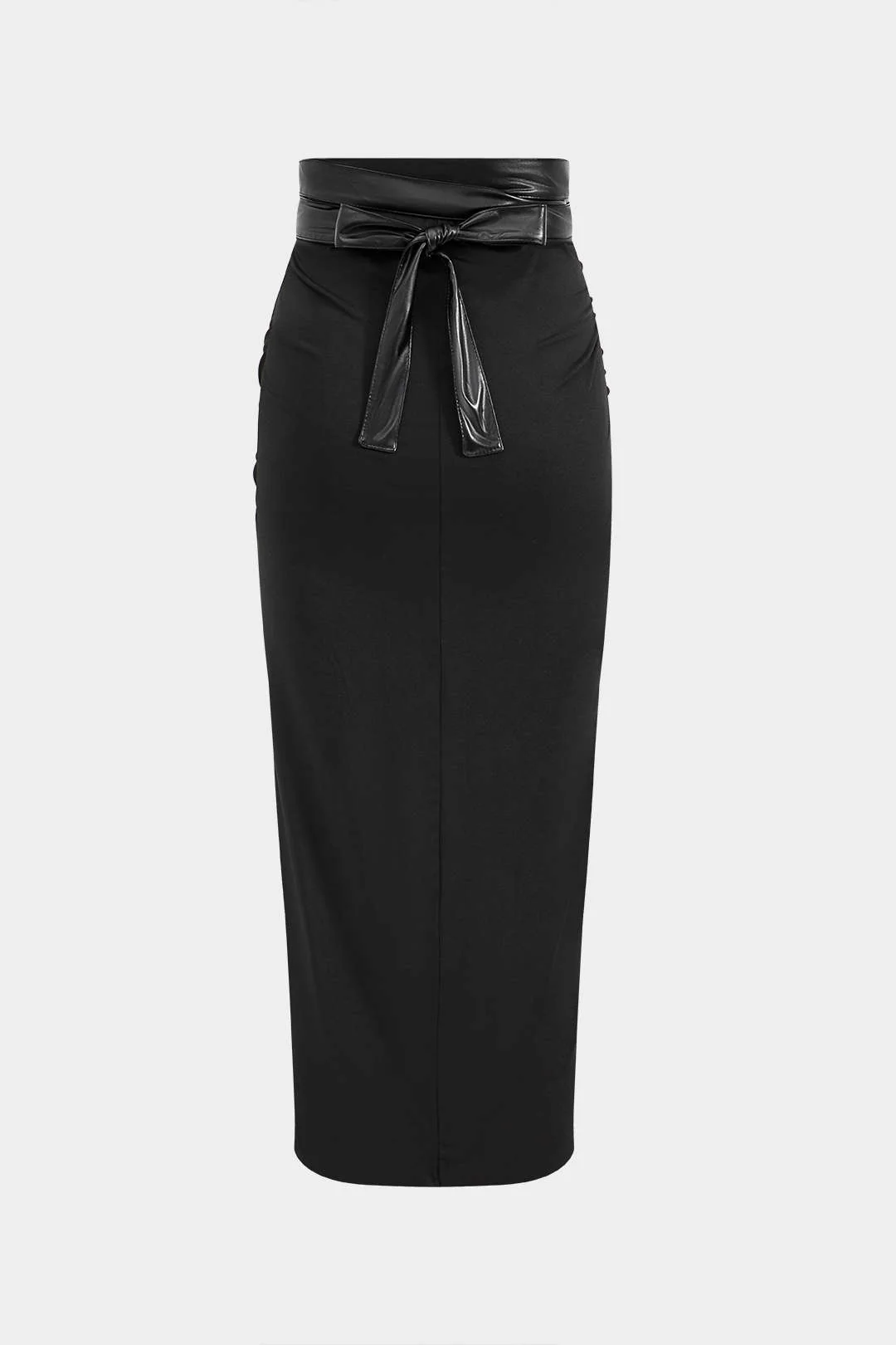 Faux Leather Patchwork Ruched Skirt - Image 4