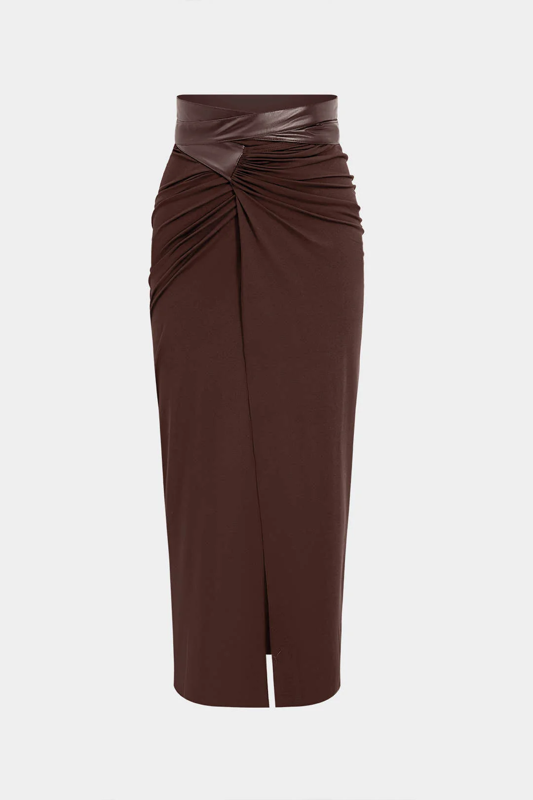 Faux Leather Patchwork Ruched Skirt - Image 6