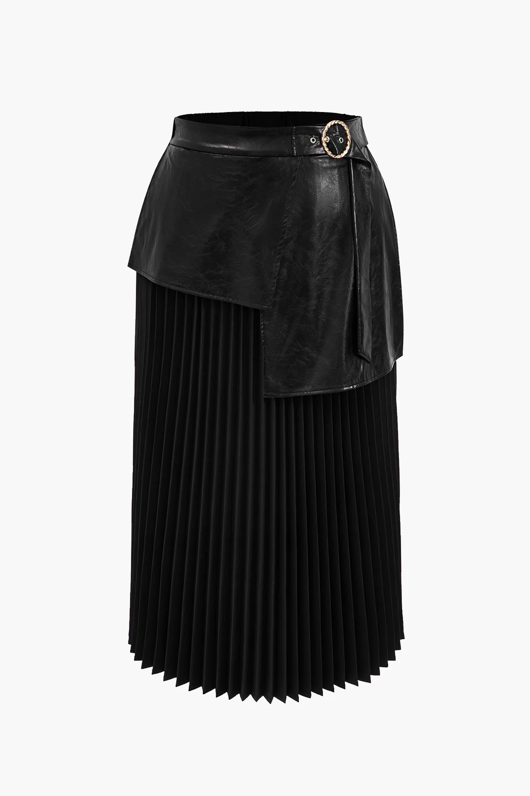 Plus Size Faux Leather Patchwork Pleated Asymmetrical Skirt - Image 5