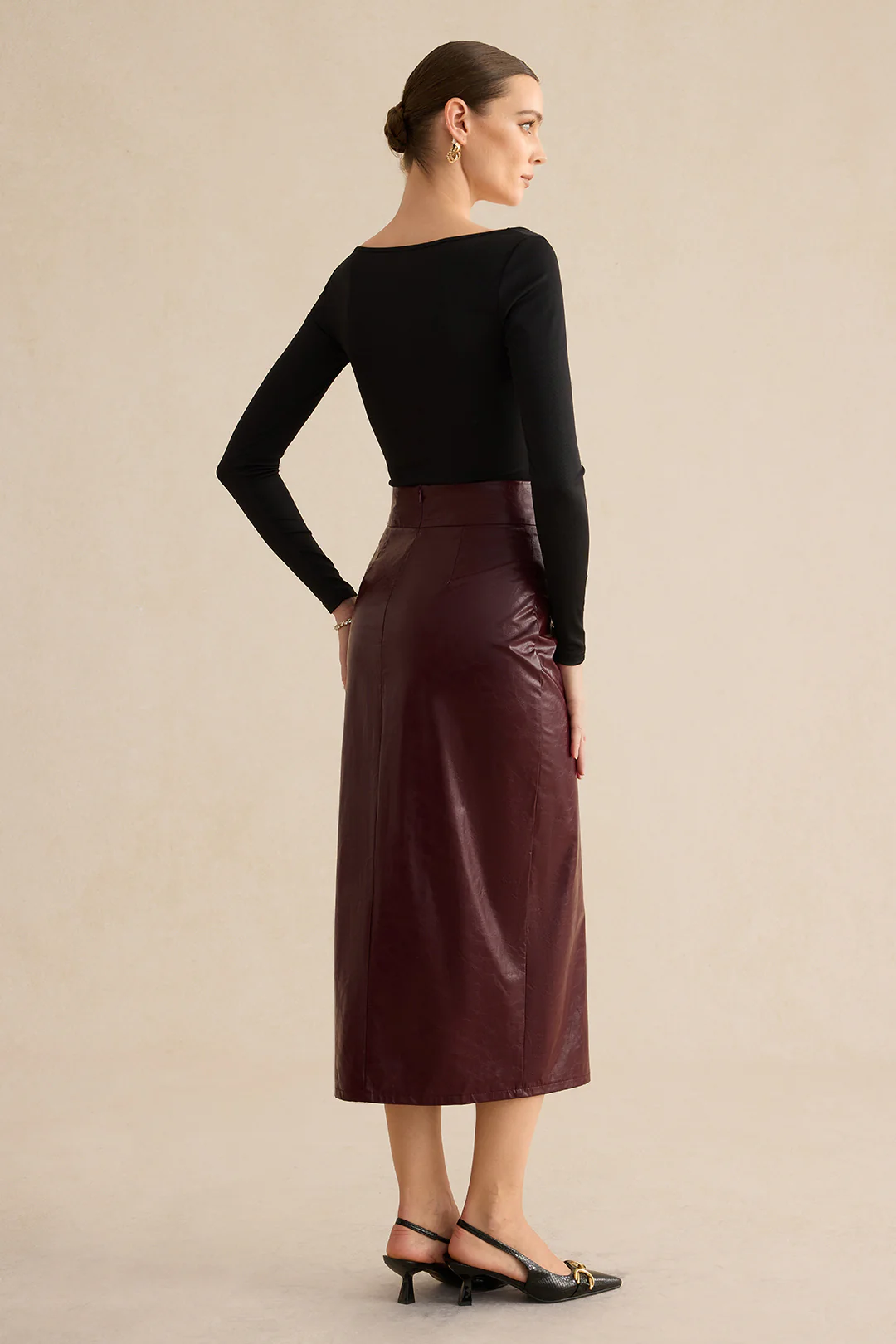 Faux Leather Side Slit Skirt - Image 4