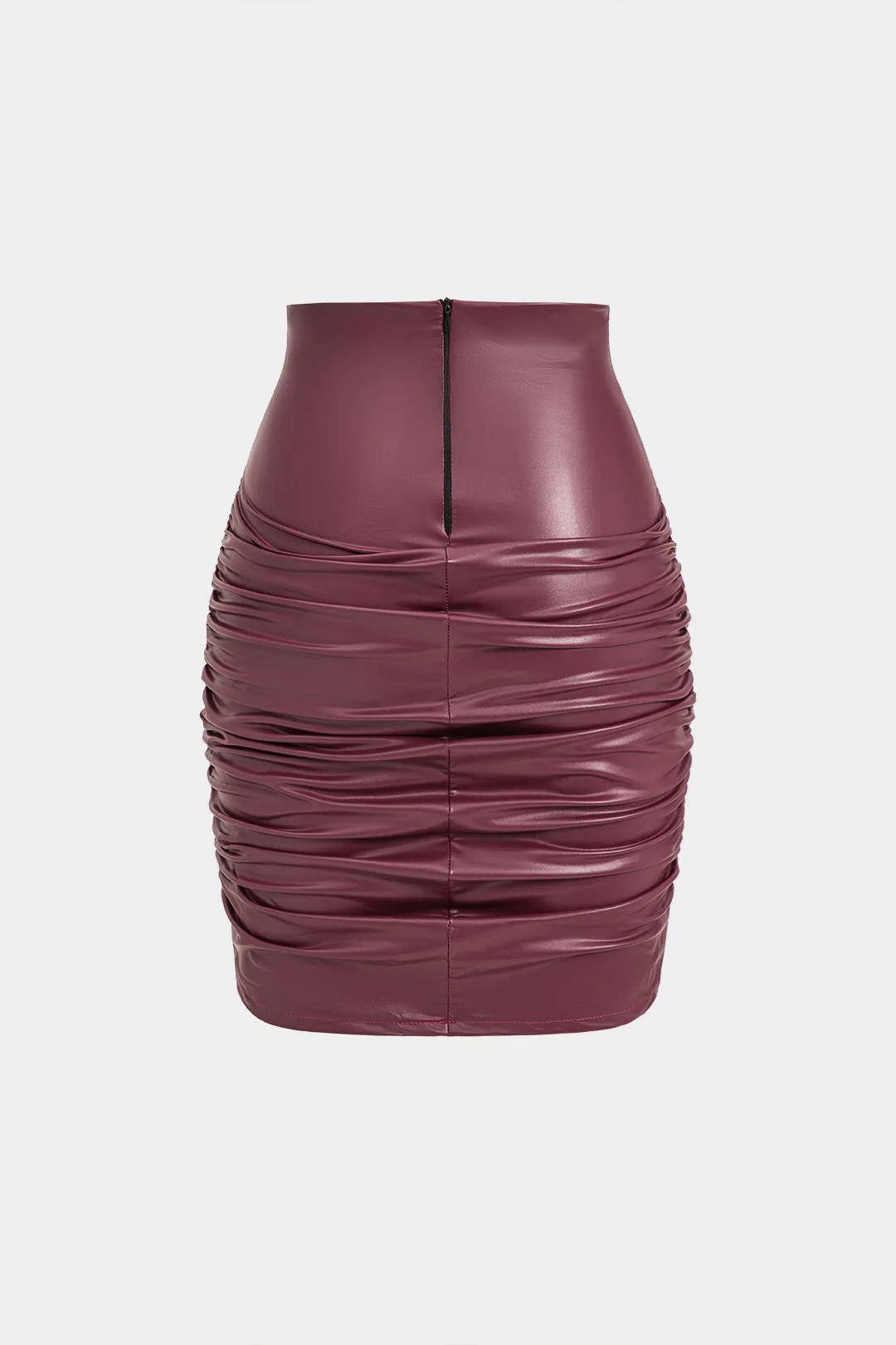 Solid Faux Leather Ruched Skirt - Image 2