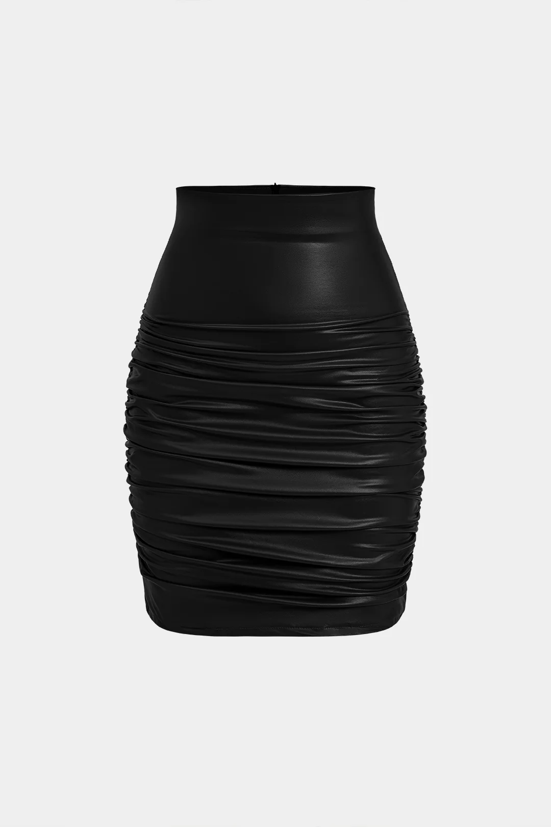 Solid Faux Leather Ruched Skirt - Image 4