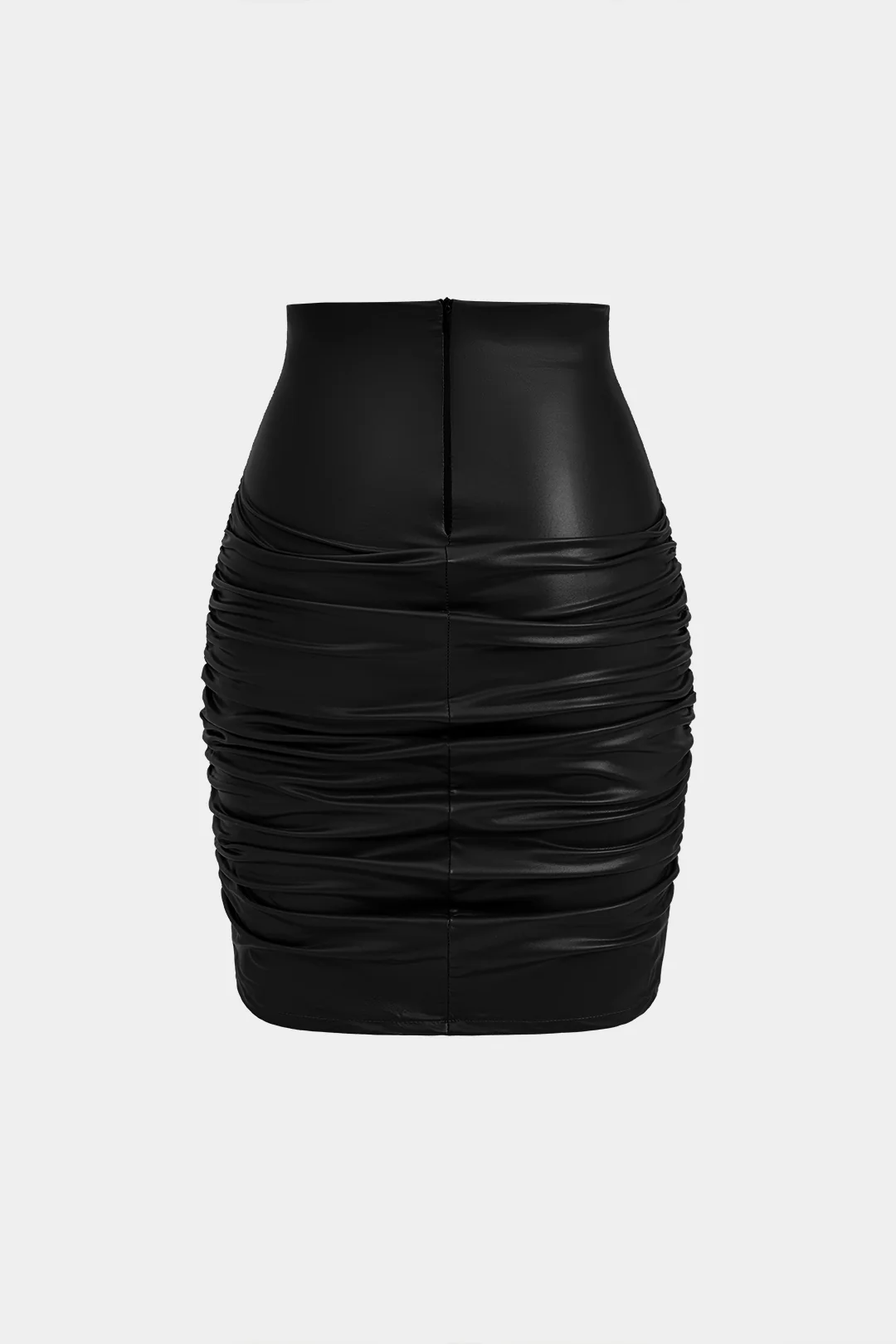 Solid Faux Leather Ruched Skirt - Image 5