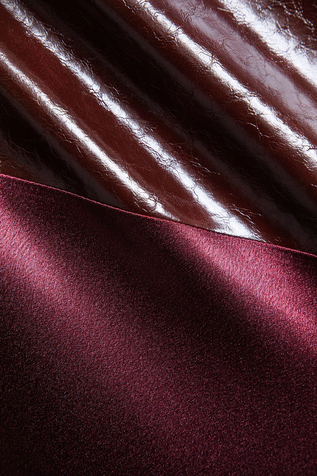 Satin Patchwork Faux Leather Asymmetrical Skirt - Image 3