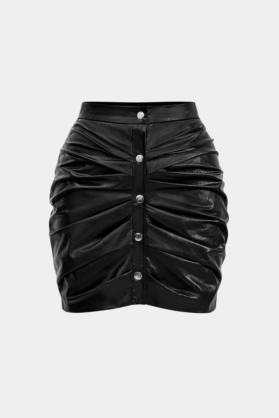Faux Leather Ruched Skirt - Image 3
