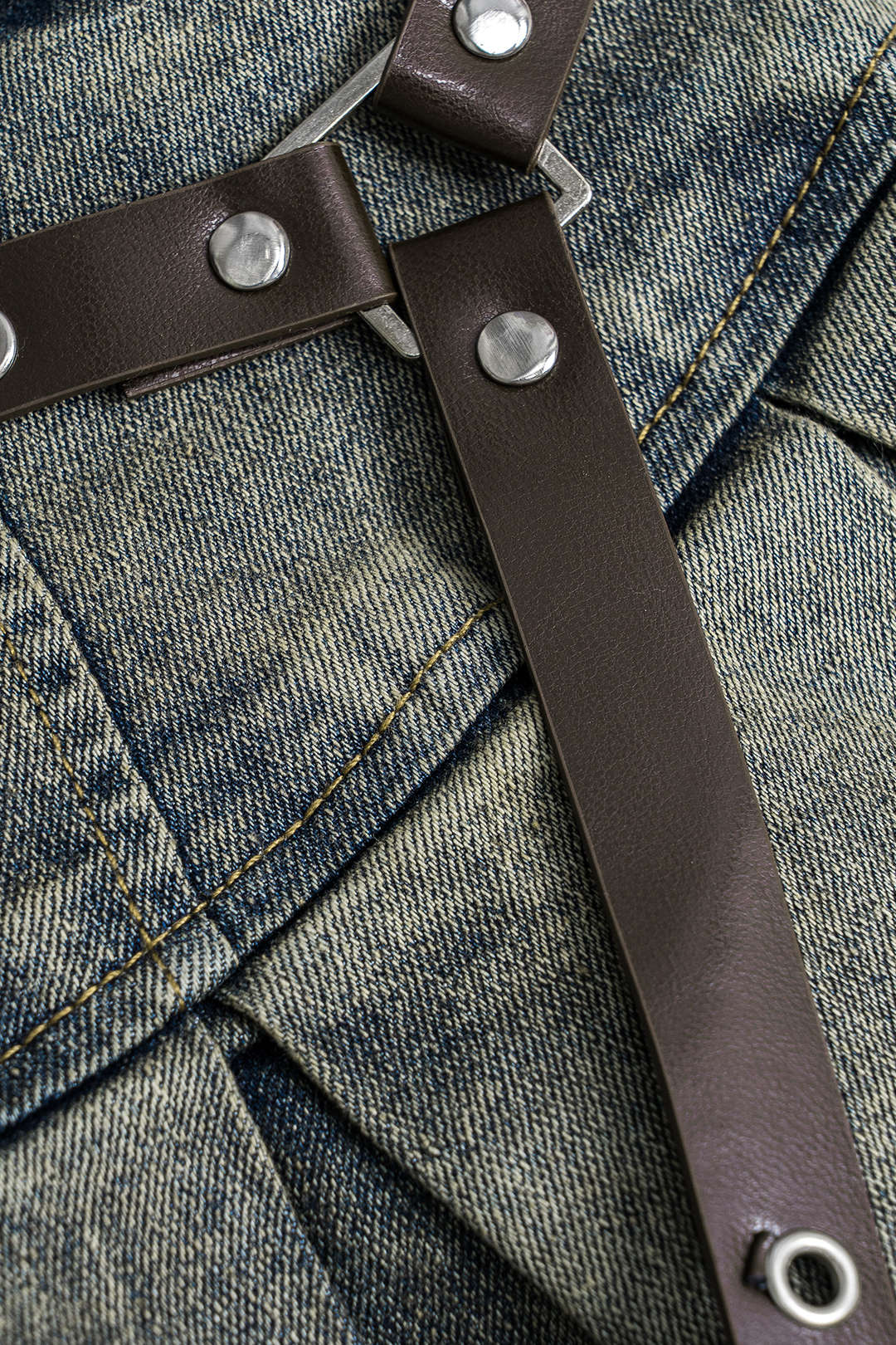 Denim High Waist Patchwork Skirt - Image 3