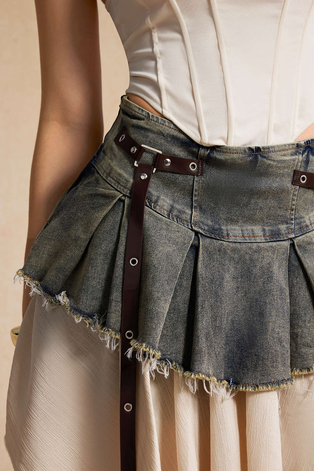 Denim High Waist Patchwork Skirt - Image 8