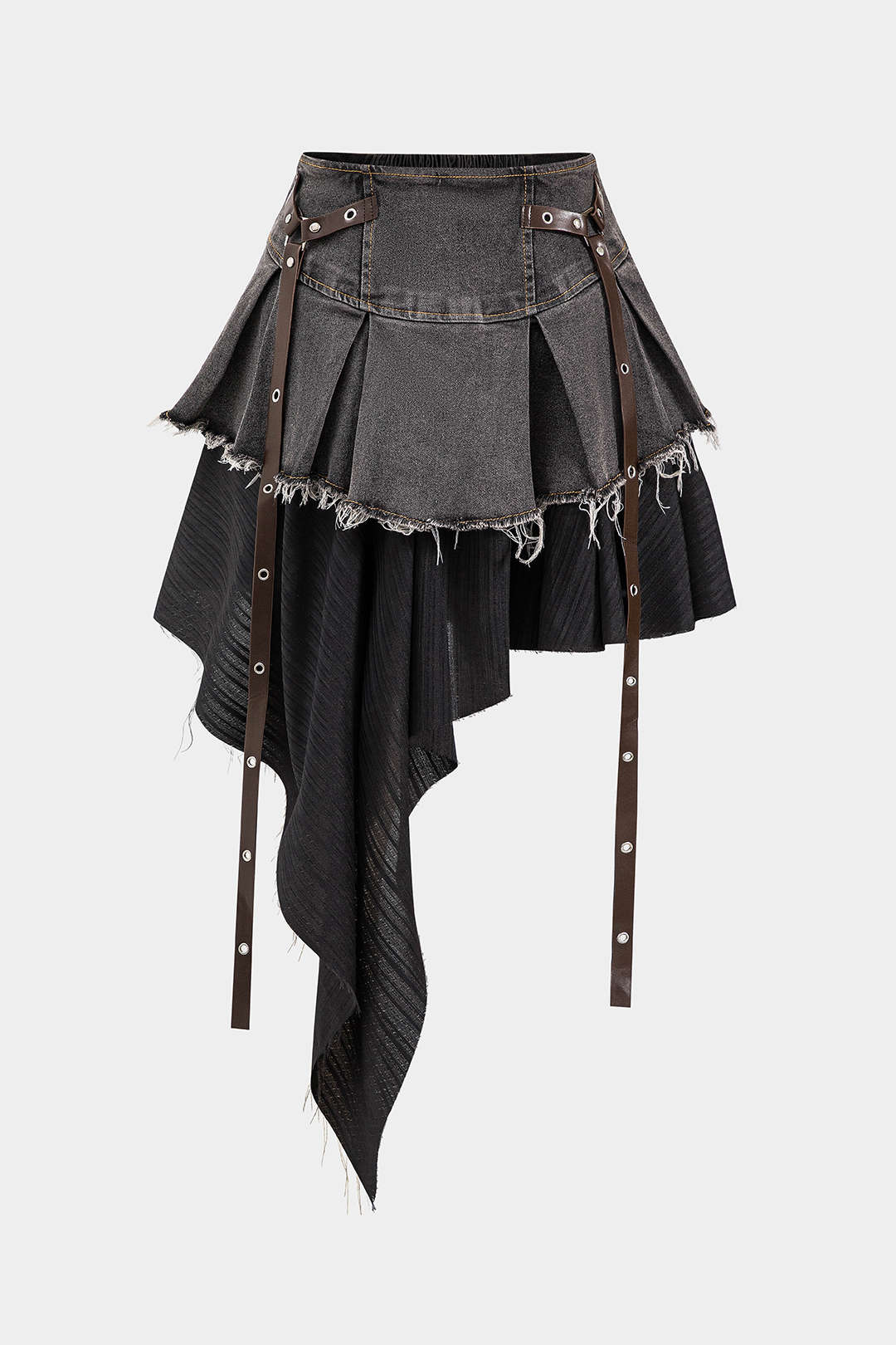 Denim High Waist Patchwork Skirt - Image 9