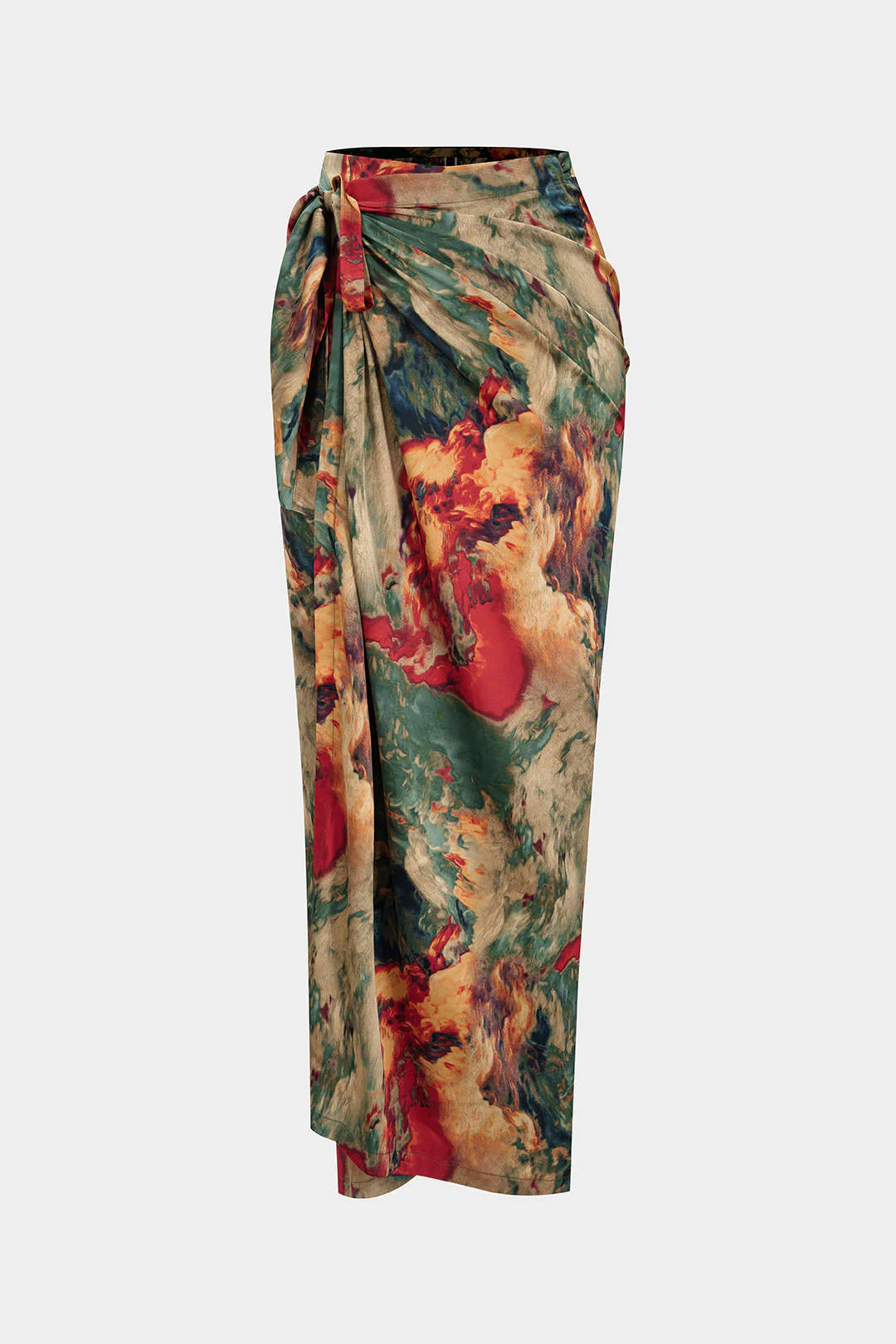 Satin Floral Print Tie Front Skirt - Image 2