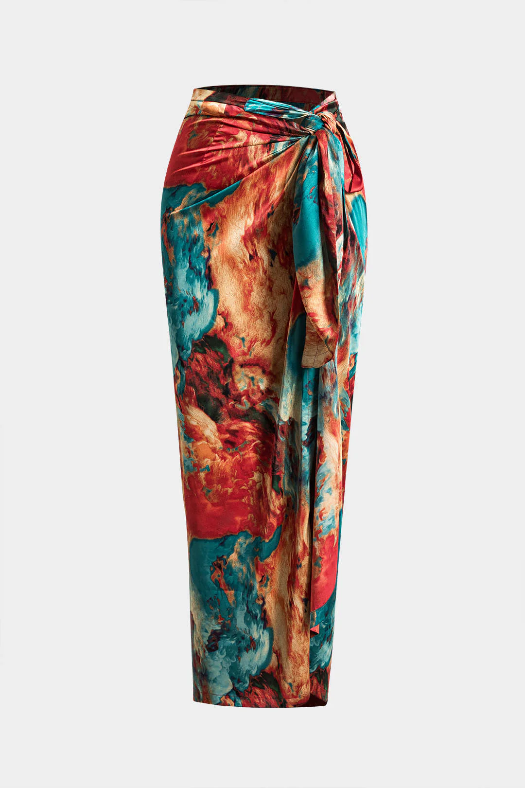 Satin Floral Print Tie Front Skirt - Image 7