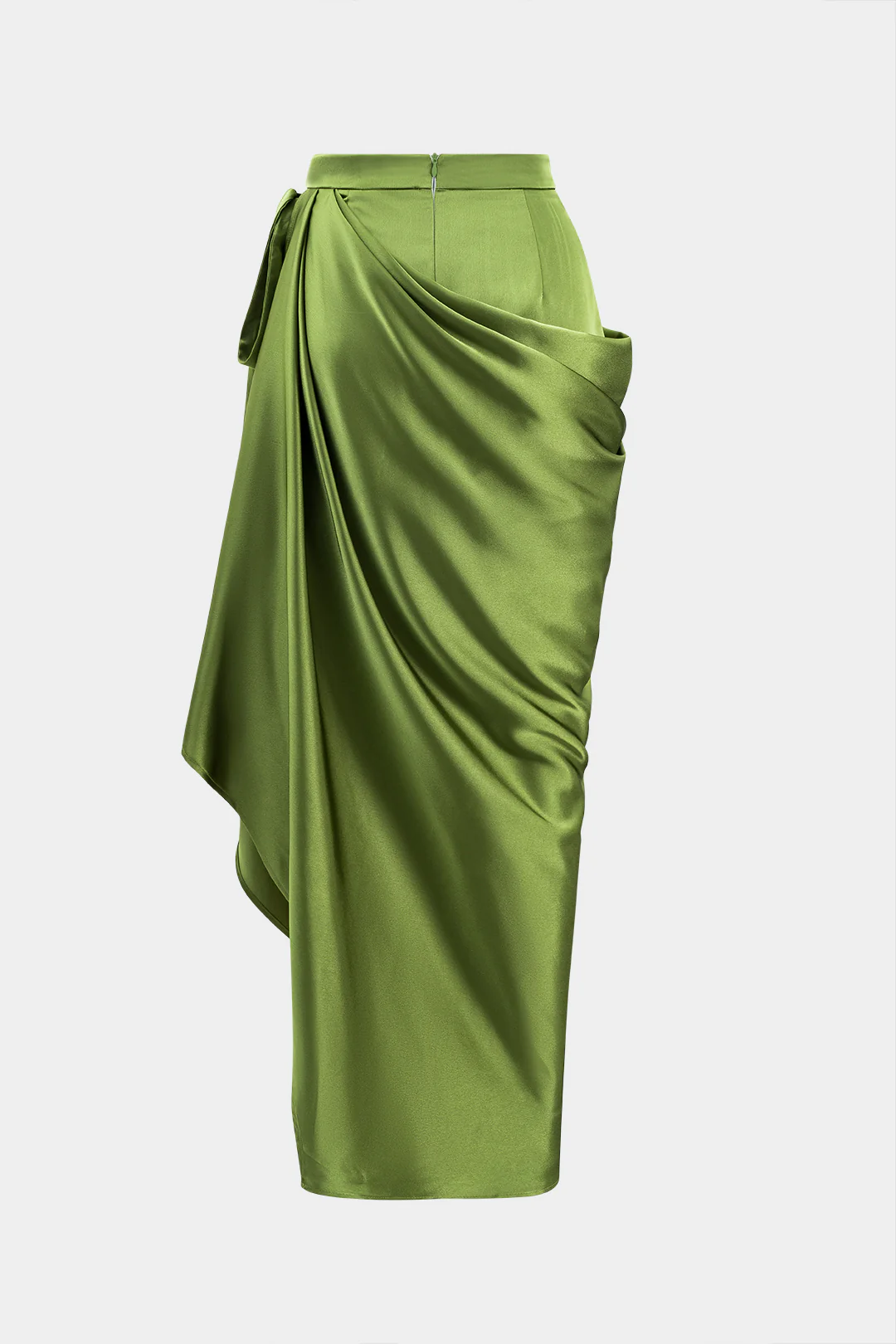 Satin Asymmetrical Ruched Tie Knot Zipper Skirt - Image 3
