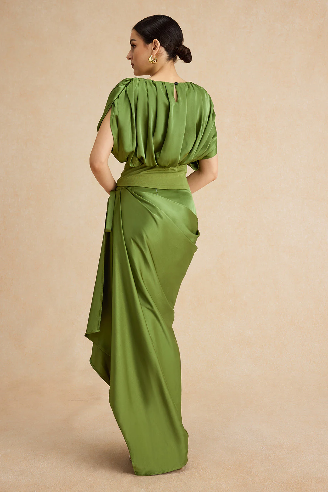 Satin Asymmetrical Ruched Tie Knot Zipper Skirt - Image 8