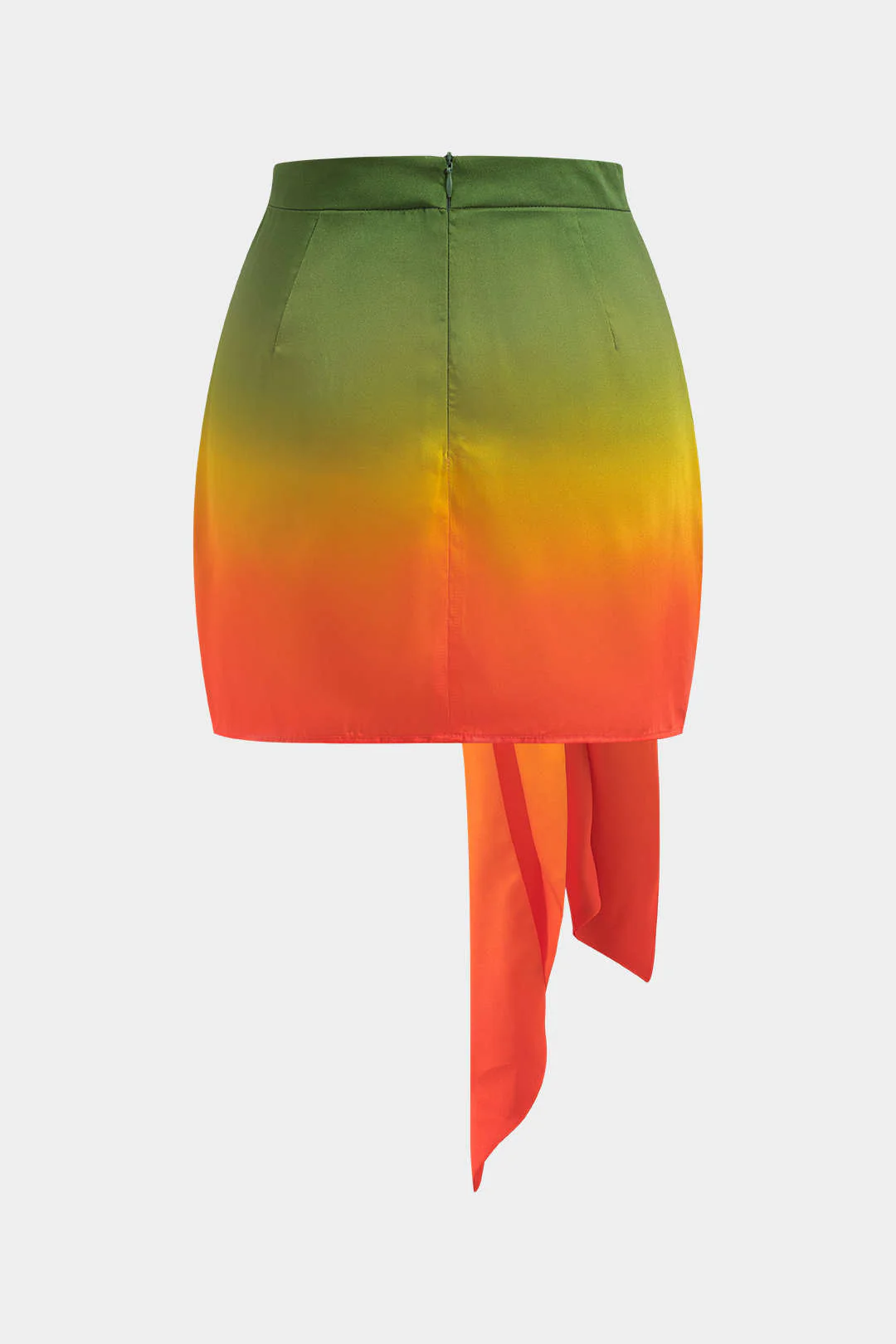 Ombre Print Satin Ruched Tie Front Zipper Skirt - Image 12