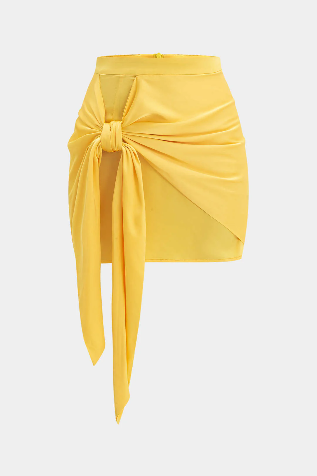 Ombre Print Satin Ruched Tie Front Zipper Skirt - Image 6