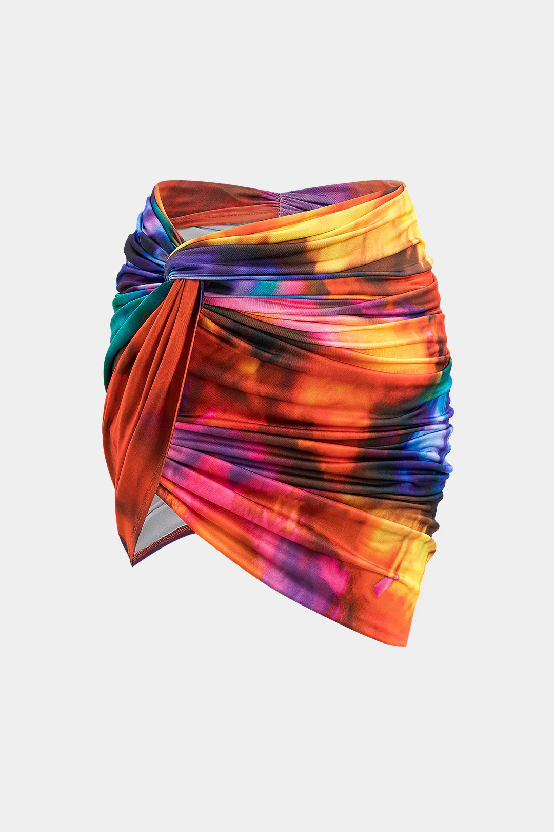 Tie Dye Ombre Print Ruched Twist Knot Skirt - Image 3