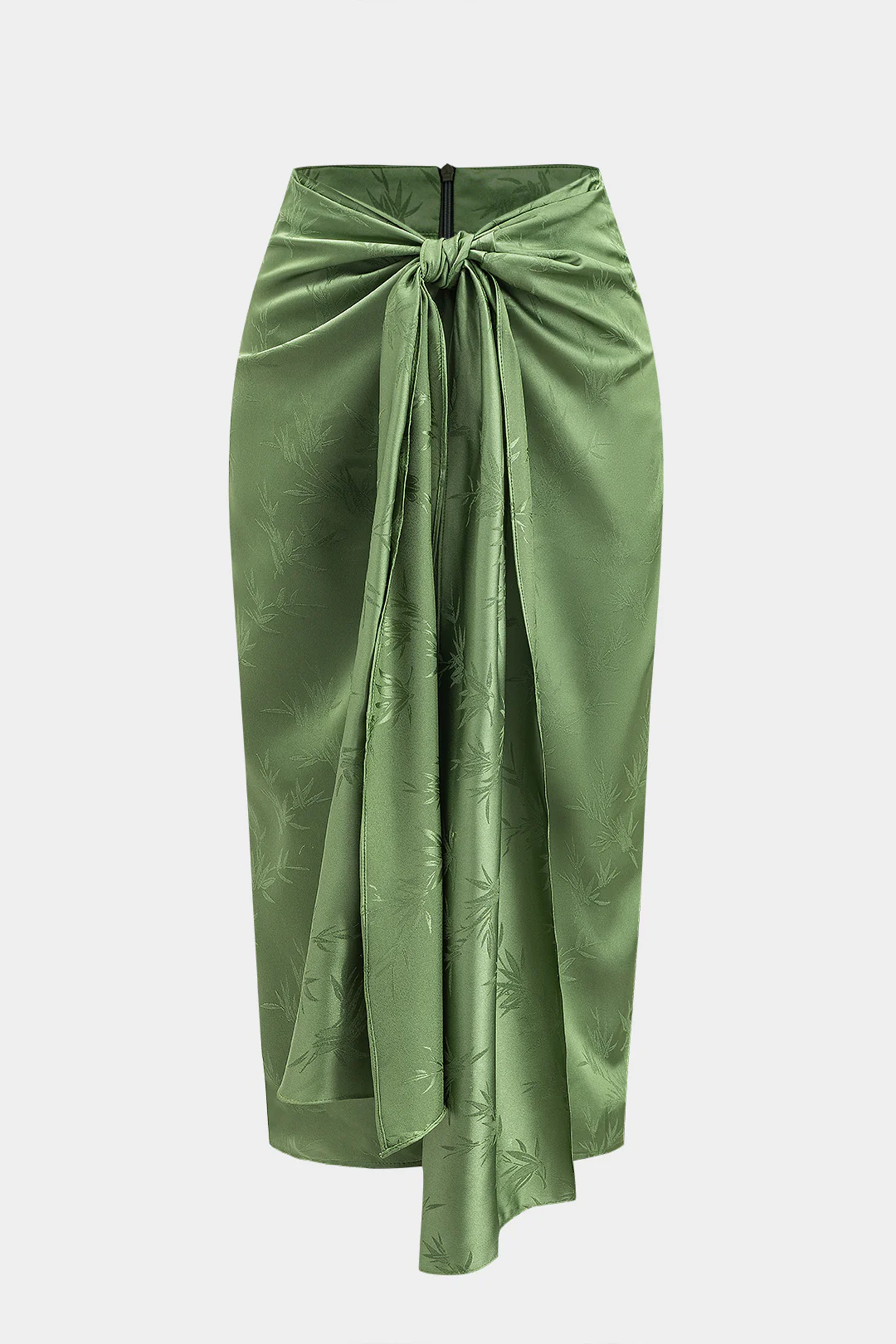 Jacquard Ruched Tie Front Split Skirt