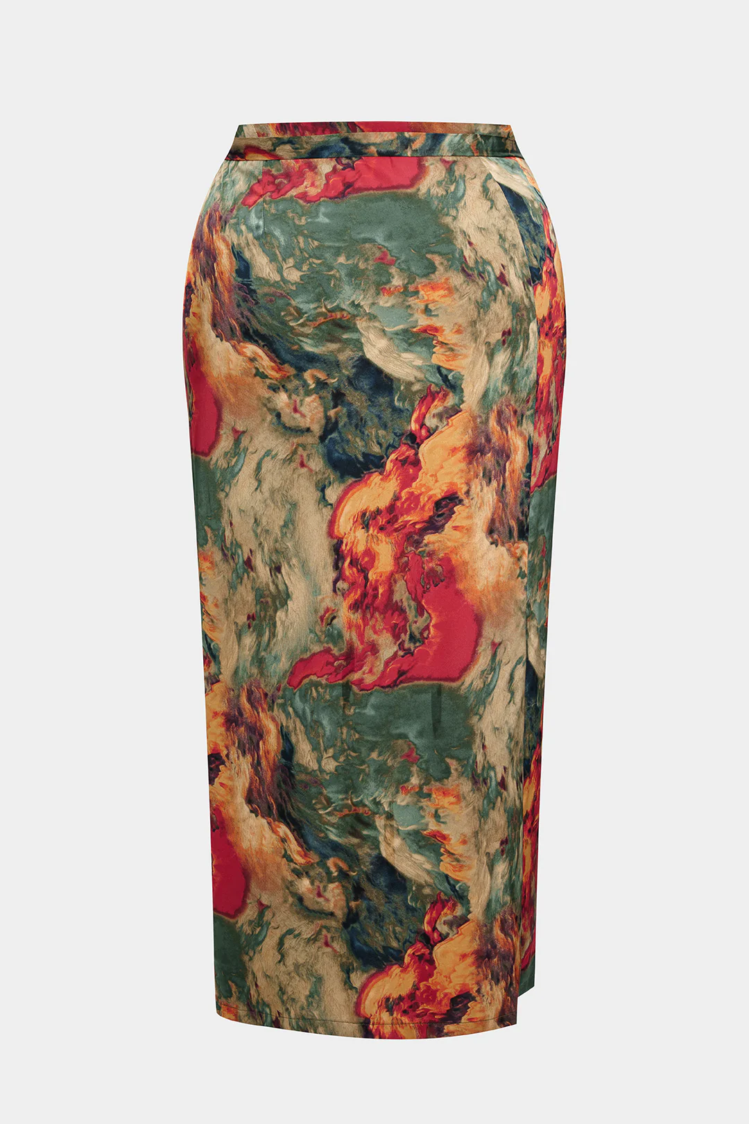 Plus Size Abstract Print Satin Tie Front Skirt - Image 2