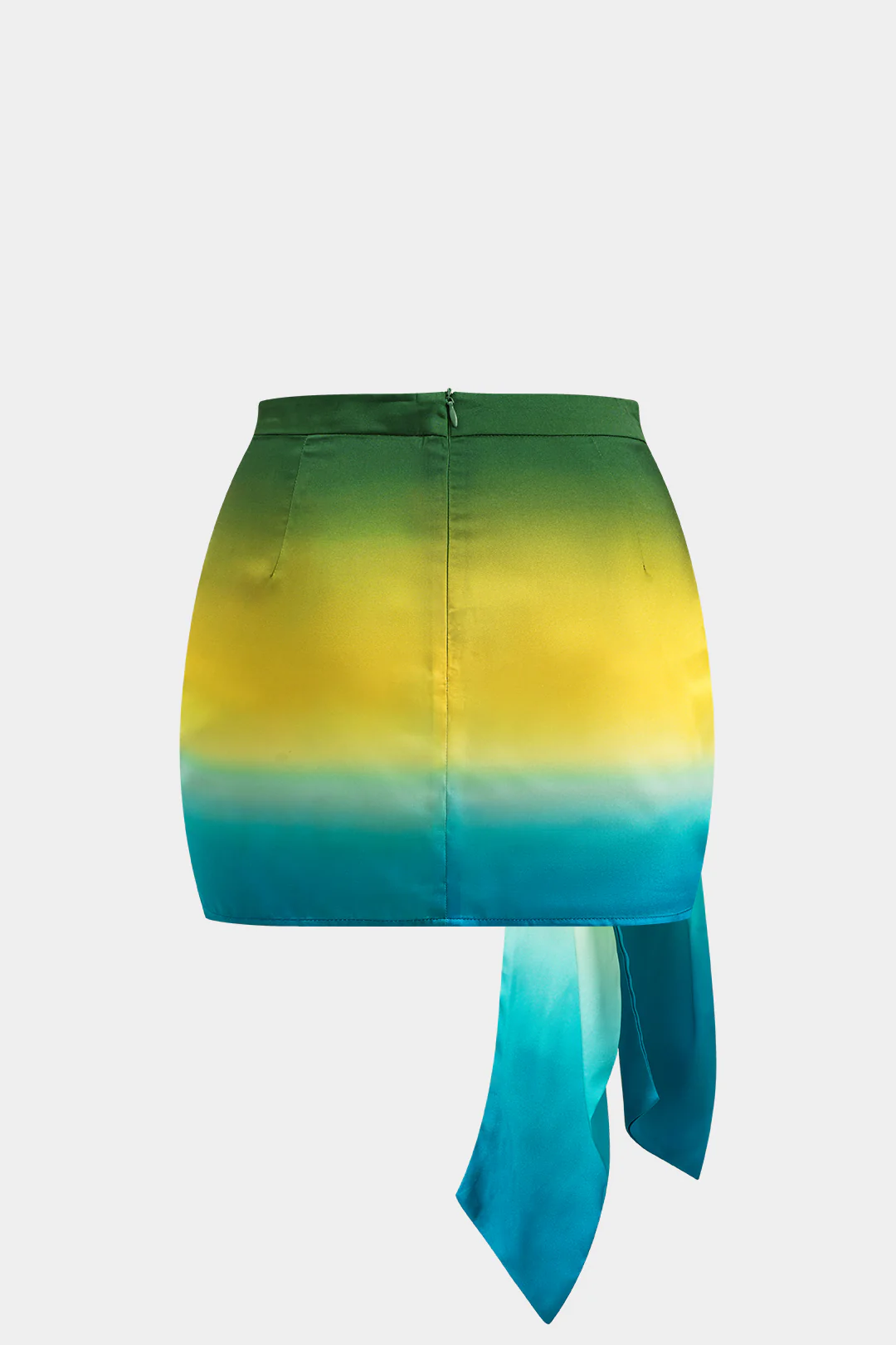 Plus Size Ombre Print Satin Ruched Tie Knot Zipper Skirt - Image 2