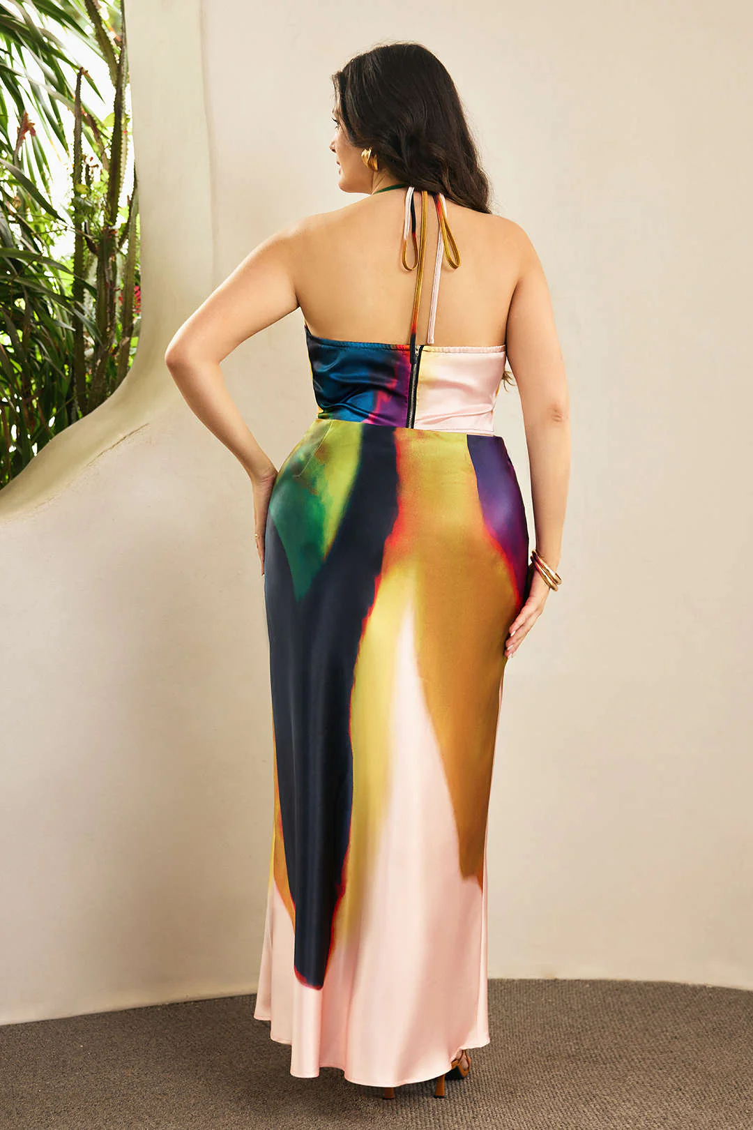 Plus Size Ombre Print Satin Zipper Skirt - Image 9