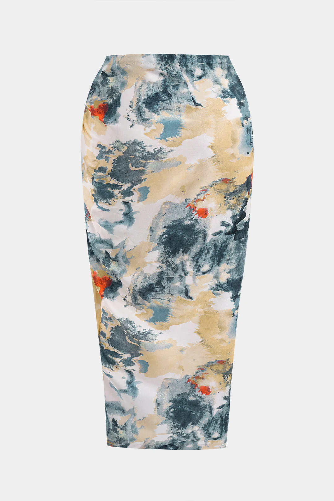 Plus Size Abstract Print Satin High Waist Wrap Twist Knot Skirt - Image 2