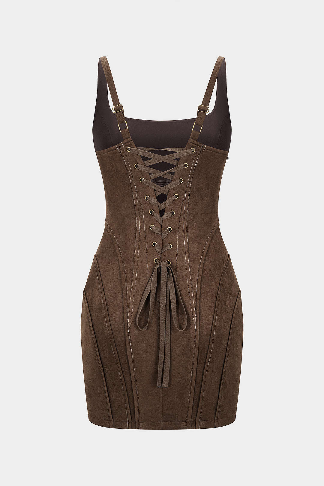 Suede Square Neck Tie Back Sleeveless Mini Dress - Image 2